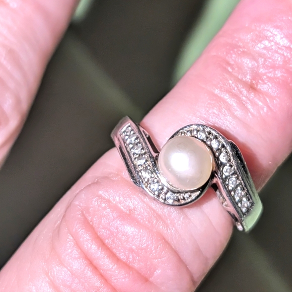 Vintage Pearl 925 Silver Ring Nevada Mines Size 5 - Picture 1 of 7